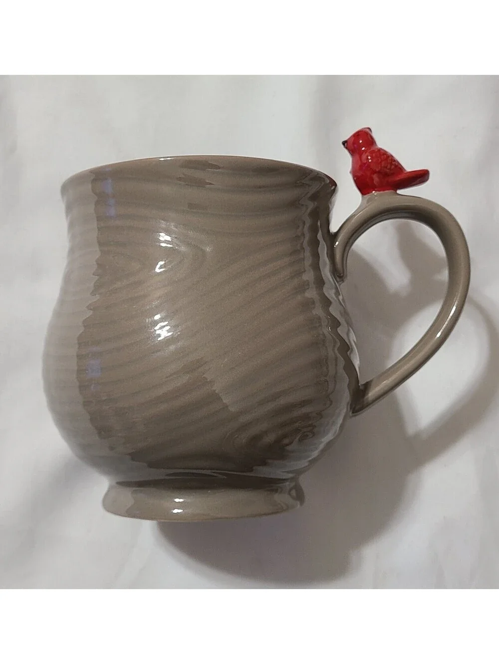 Temp-tations by Tara Woodland Mug Taupe Brown Sz 16 oz Tree Ring 3D Red Cardinal